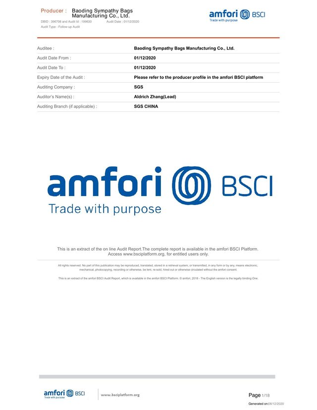 amfori BSCI certificate