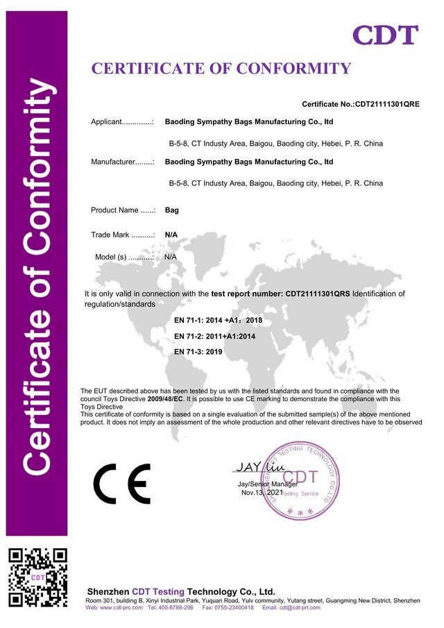 CE Conformity certificate
